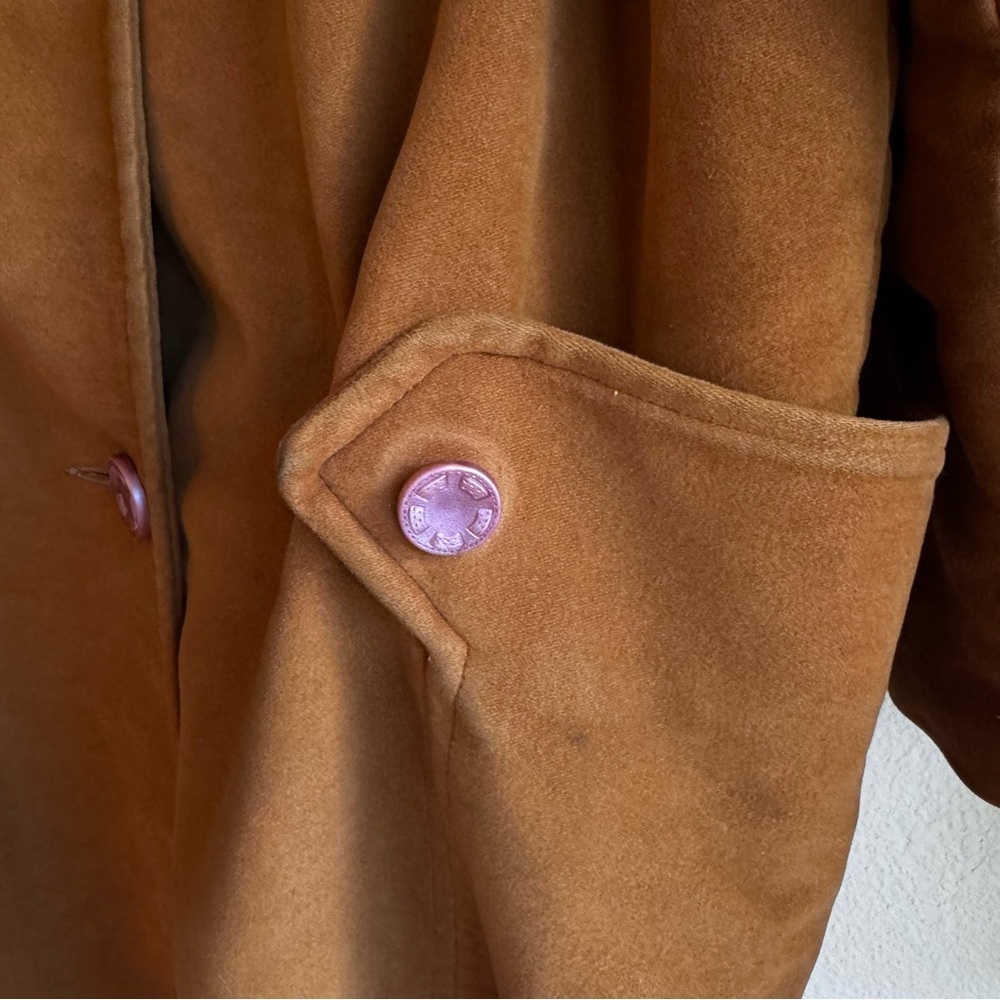 Irving Posluns Brown Suede Leather Coat Jacket Women’s Large Vintage Pink Button - Picture 5 of 10